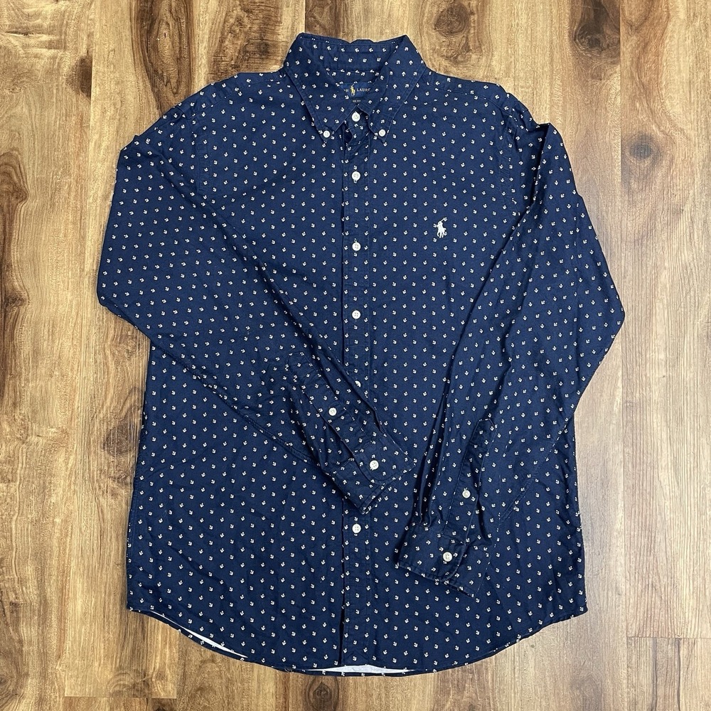 POLO RALPH LAUREN Classic Fit ANCHOR PATTERN AOP BUTTON UP SHIRT Mens Size L